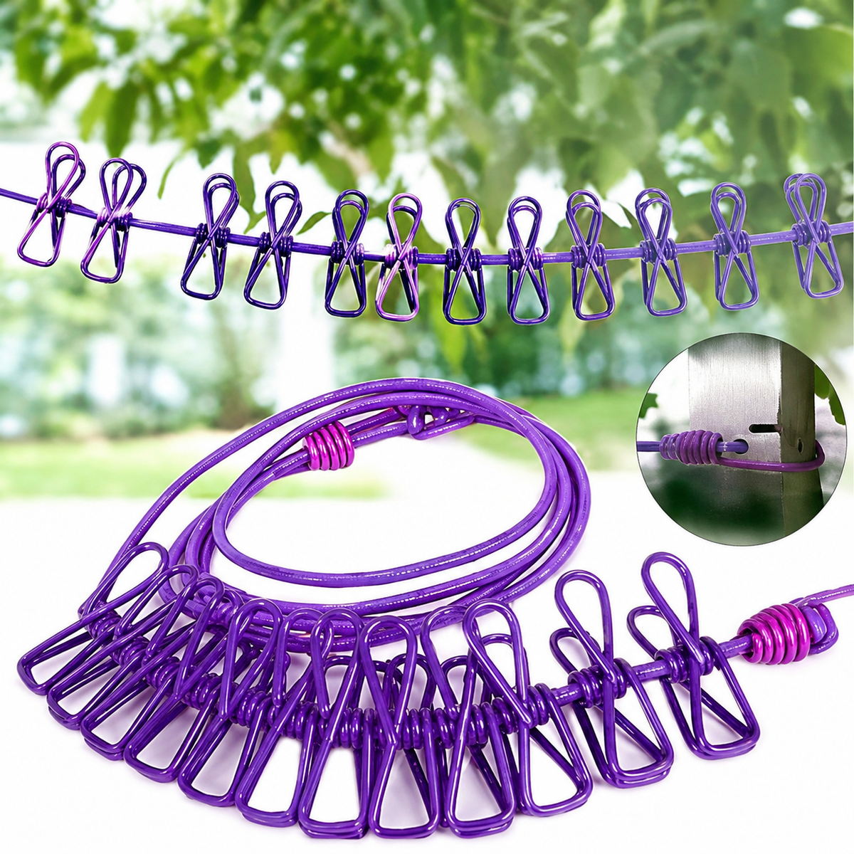 Portable Clothing Rope With Clips